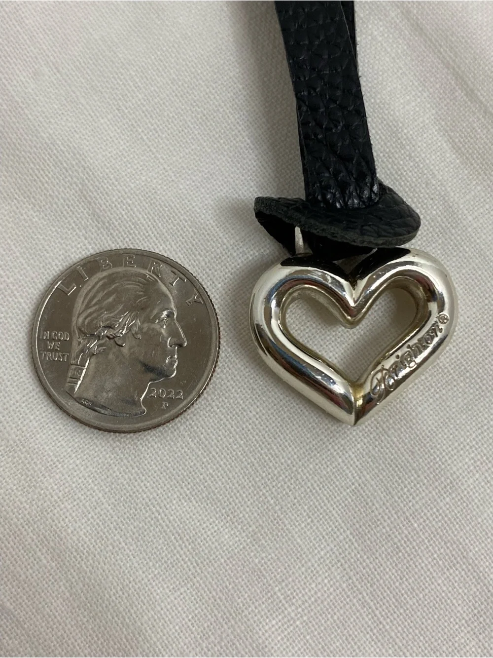 Brighton Heart Key Chain Charm Fob Black Pebbled Leather Silver Tone